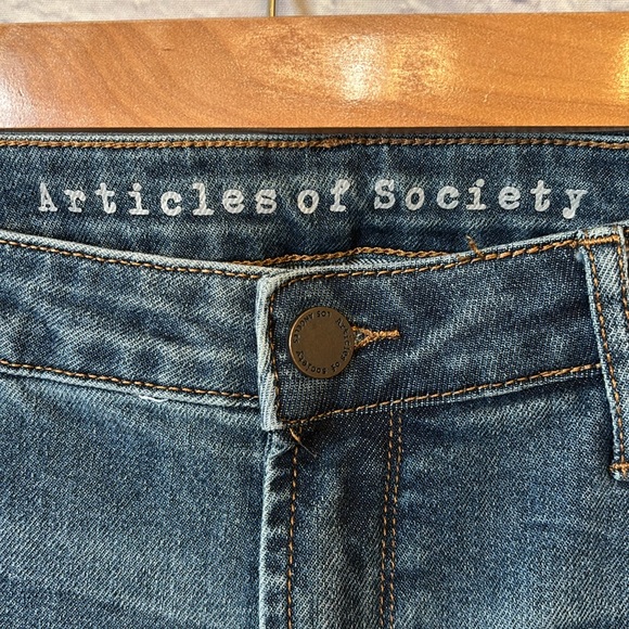 Articles of Society Low Rise Flare Leg Raw Hem Medium Wash Blue Jeans - Size 30 - Picture 4 of 14
